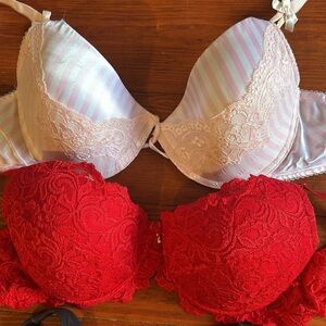 Three (3) size 38 bras! The D runs like a C, which the other 2 fit. Red NWOT.